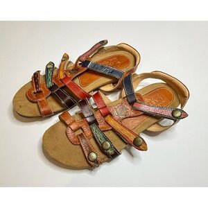 Boho Leather Sandals • Spring Step L'Artiste Gipsy • EU 40 US 9 • Multicolor Str
